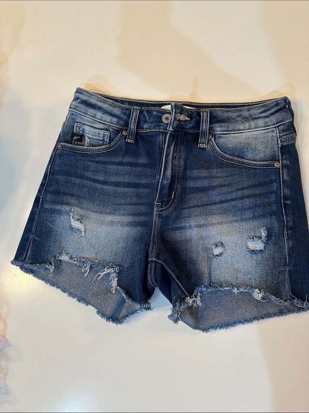 KanCan Dark Blue Distressed Denim Shorts